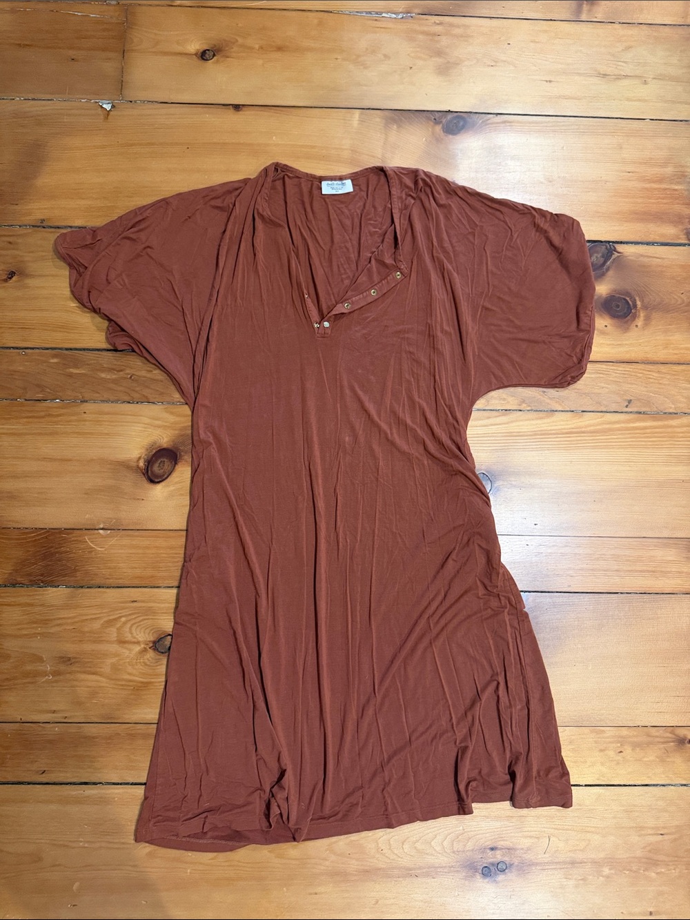 Rust Brown Women's Short Sleeve V-Neck Tunic Dress